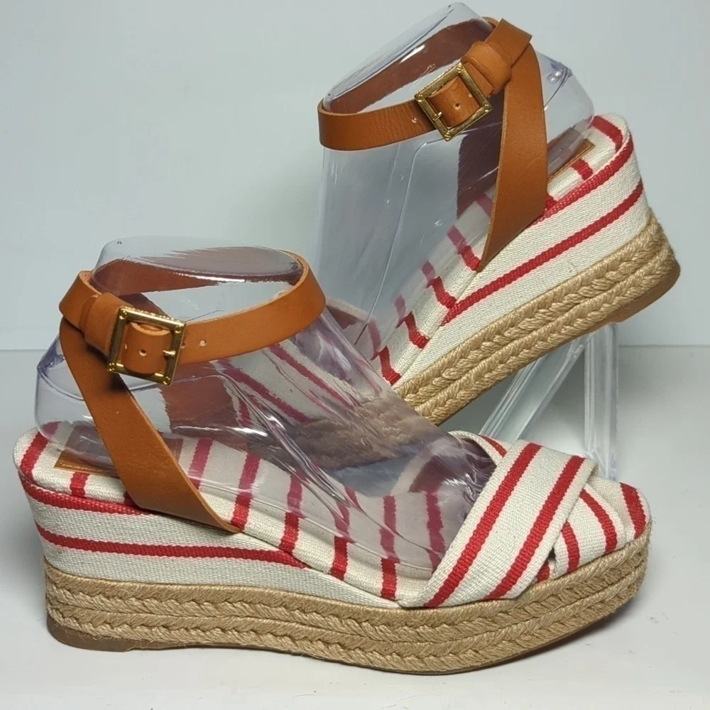 Tory Burch Karissa canvas wedge espadrille platform sandals womans size 9